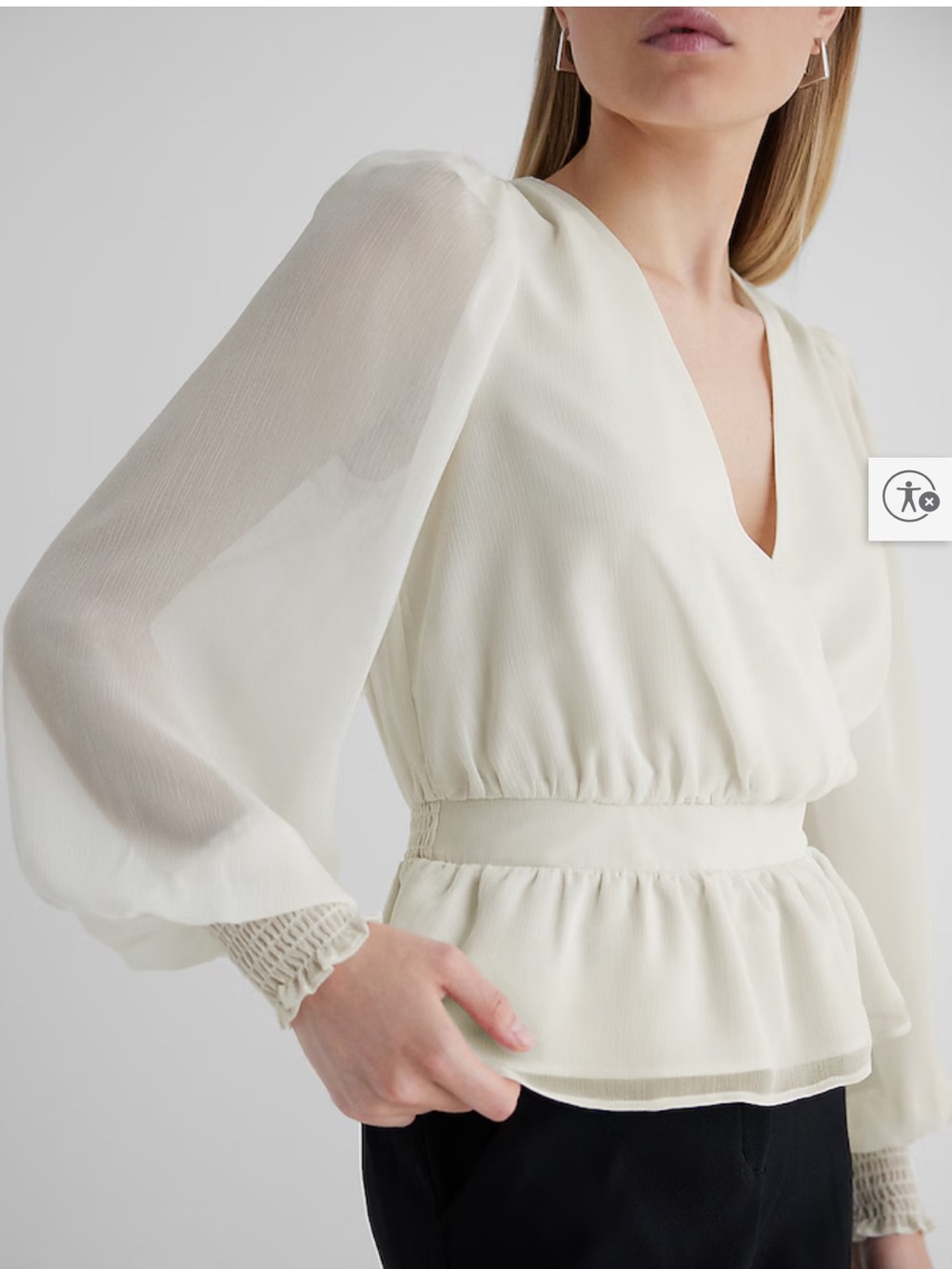 Express V-Neck Smocked Cuff Peplum Top - Picture 2 of 12